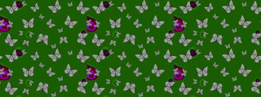 Sanat retro seramik seramik tasarım tarzında serbest ve doğrusal el çizimi logo. Yumuşak yeşil arka planda izole edilmiş şirin yaban sinekleri. Yeşil renkleri kapat.