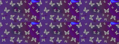 Çizim kalıbı. Raster illüstrasyonu. Web sayfası geçmişleri, duvar kağıtları, tekstil ve yüzey dokuları için mükemmel. Renkli kelebekler.