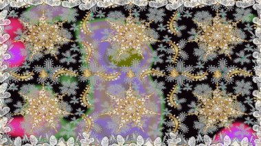 Gri renklerdeki altın element. Antika altın tekrarlanabilir duvar kağıdı. Damask arkaplanı tekerrür ediyor. Barok tarzında altın çiçek süsü..