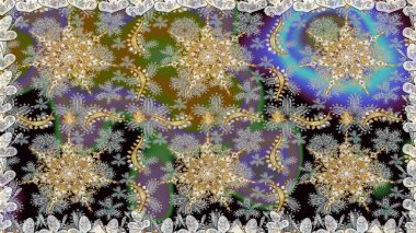 Paisleys zarif çiçek desenli dikdörtgen arka plan duvar kâğıdı illüstrasyonlu klasik stil, modern 3D çizgili sanat altın ve gri desenli çiçek yaprakları ve süslemeleri..