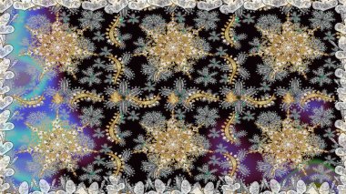 Noel, kar tanesi, yeni yıl 2019. Gri renklerde, altın elementlerle kusursuz klasik desen.