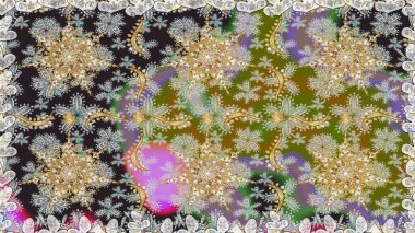 Klasik klasik klasik arka plan. Geleneksel oryantasyon süsü. Gri renklerde, altın elementlerle kusursuz desen. Klasik raster altın pürüzsüz desen.