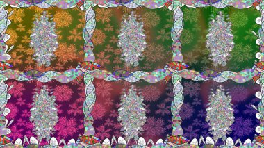 Yapraklı çiçekler ve yeşil renkli papatya çiçekleri. Raster - stok. Kusursuz arkaplan deseni.