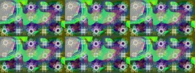 Raster illüstrasyonu. Yüzey için tekrarlanan doku, ambalaj kağıdı, yeşil, mavi ve nötr renkler. Renkli arka planda izole kar taneleri. Kış kar tanesi, raster arkaplan.