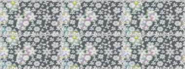 Gri renkli etnik çiçeklerle kusursuz bir desen. Raster Çiçek İllüstrasyon Şirin Tekstil.