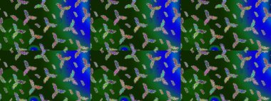 Noel için tatil tasarımı, yeni yıl moda baskıları. Raster illüstrasyonu. Yeşil, mavi ve gri kar taneleri. Kar tanelerinin soyut arkaplanlı Noel arkaplanı. Güzel tasarım..