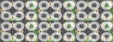 Raster illüstrasyonu. Tarafsız, yeşil ve gri renklerde bahar çiçekleri. Raster çiçekleri klasik tarzda çizilmiş. Çiçekli, pürüzsüz desen.