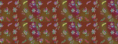 Raster illüstrasyonu. Kahverengi, yeşil ve mor renkler. Kar tanelerinin soyut arkaplanlı Noel şablonu. Noel ve Yeni Yıl moda baskıları için tatil tasarımı.