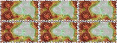 Raster - stok. Yapraklı çiçekler ve kahverengi renkli papatya çiçekleri. Kusursuz arkaplan deseni.