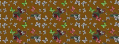 Kıyafetler, erkekler, kızlar ve duvar kağıtları için soyut çizim kalıbı. Raster illüstrasyonu. Böcekli eskiz kalıbı. Boyama kitabı için uçan farklı güzel kelebekler..