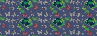 Sonsuz. Mavi arka planda kelebekler. Kelebekli tasarım. Robot resim. Raster illüstrasyonu. Çizim, karalama, karalama.