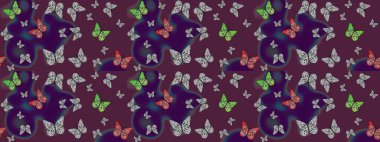 Kumaş, Tekstil, Baskı ve Davetiye için arka plan. Raster illüstrasyonu. Kahverengi arkaplanda kelebek deseni.