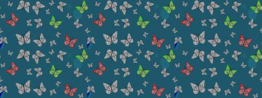 Çocuk kelebek çizim kalıbı. Raster. Mavi renkli sanat kelebekleri. Kağıt, kumaş, ambalaj kağıdı ve duvar kağıdı tasarımı için sevimli bir arkaplan.