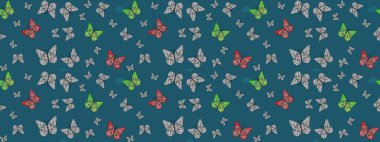 Raster illüstrasyonu. Kumaş, tekstil, baskı ve davetiye. Robot resim. Mavi soyut arka planda gece kelebekleri.