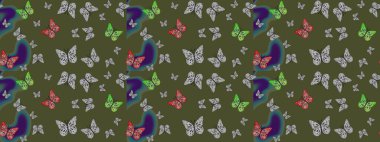 Yumuşak yeşil arka planda izole edilmiş şirin yaban sinekleri. Sanat retro seramik seramik tasarım tarzında serbest ve doğrusal el çizimi logo. Yeşil renkleri kapat.