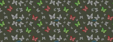Yeşil kelebekler. Robot resim. Egzotik hayvanlar. Raster illüstrasyonu. Kumaş, kağıt, ambalaj kağıdı ve duvar kağıdı tasarımı için mükemmel bir arkaplan.
