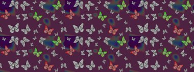 Robot resim. Kumaş, kağıt, ambalaj kâğıdı ve duvar kağıdı tasarımı için harika bir arka plan. Raster. Kelebek desenli kahverengiler.