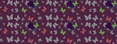 Kumaş, kağıt, ambalaj kâğıdı ve duvar kağıdı tasarımı için harika bir arka plan. Robot resim. Raster. Kelebek desenli kahverengiler.