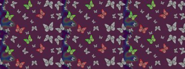 Çocuk için bahar paleti olan güzel raster kelebeği. Klasik tarzda hem de. Kahverengi arka planda izole edilmiş suluboya kelebekler. Raster illüstrasyonu.