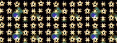 Raster illüstrasyonu. Siyah, sarı ve kahverengi renkli kar taneleri. Kar tanesi raster deseni. Renkli arka planda izole tatlı kar taneleri.