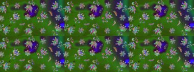 Şatafatlı bahar bahçesi dokusu. Çiçek deseni. Yeşil renkli çiçekler. Yeşil renkte çiçek çizimi. Raster illüstrasyonu.