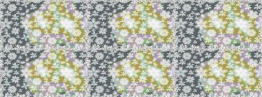 El çizimi çiçekli, pürüzsüz bir desen. Tekstil, kumaş, ambalaj, hatıra defteri için hoş bir çiçek arkaplanı. Çocuksu tasarım. Gri arkaplanda.