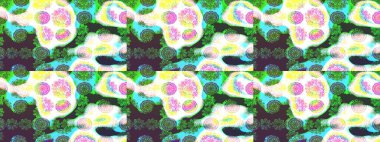 Yeşil renkli çiçekler. Elle çizilmiş sonbahar çiçeği deseni. Tekstil ve kapak tasarımı için mükemmel. Renkli yeşil çizim kalıbı. Doodle tarzı.