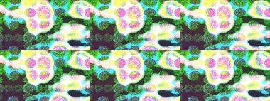 Yeşil renkli çiçekler. Elle çizilmiş sonbahar çiçeği deseni. Tekstil ve kapak tasarımı için mükemmel. Renkli yeşil çizim kalıbı. Doodle tarzı.