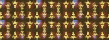 Kar tanelerinin soyut arkaplanlı Noel şablonu. Raster illüstrasyonu. Kahverengi ve sarı renkler. Noel ve Yeni Yıl moda baskıları için tatil tasarımı.