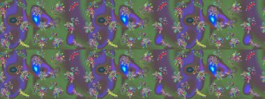 Kar tanelerinin soyut arkaplanlı Noel şablonu. Raster illüstrasyonu. Noel ve yeni yıl moda baskıları için tatil tasarımı. Yeşil, gri ve mor kar taneleri.