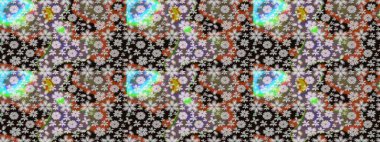 Robot resim. Çiçekli yaz çiçekleri. Moda baskıları için zarif bir şablon. Küçük çiçekte güzel bir desen. Küçük renkli çiçekler. Motley illüstrasyonu.