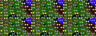 Kumaş, tekstil, baskı ve davetiye için arka plan. Yeşil renkte güzel renkli kelebekler. Raster illüstrasyonu. Çizim deseni.