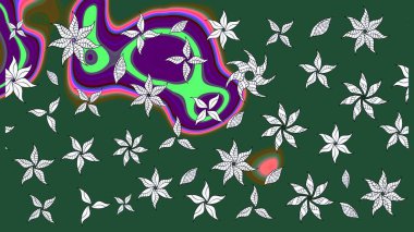 Yeşil renkli Asya tekstili. Çiçek desenli çizim. Raster illüstrasyonu.