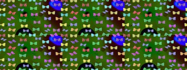 Kumaş, tekstil, baskı ve davetiye için arka plan. Yeşil renkte güzel renkli kelebekler. Raster illüstrasyonu. Çizim deseni.