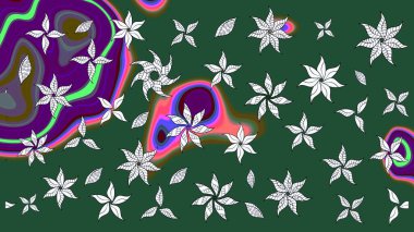 Düz Çiçek Elementleri Tasarımı. Çiçekli çizim şekli. Renkli Bahar Teması eskiz kalıbı. Yeşil renkte çiçekler.