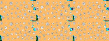 Raster çiçek desenli çiçek deseni, yapraklar, dekoratif elementler, sıçrama, lekeler, el çizimi kontur çizgileri ve Doodle çizim stili, grafik raster çizim çizimi.