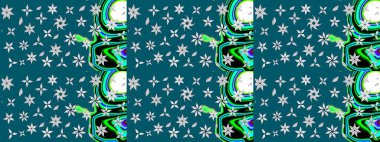 Suluboya çiçekli çiçek deseni. Raster illüstrasyonu. Mavi renkte Asya tekstili.