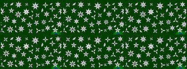 Kumaş desenli papatya çiçeği detayı. Yeşil renkte çiçekler.