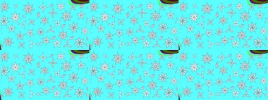 Raster illüstrasyonundaki çiçek desenli çizim. Mavi renkli çiçekler. Renkli Bahar Teması eskiz kalıbı. Düz Çiçek Elementleri Tasarımı.