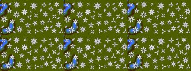 Yeşil renkte manzaralı çiçek deseni. Üst manzara, yumuşak stil. Sevgililer günü ve tebrik kartı konsepti için şık bir davetiye. Çiçek kompozisyonu, el boyası, hassas şablon..