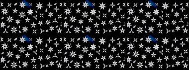 Siyah renkli bitkilerden oluşan parlak çiçekli çizim deseni.