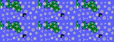 Çiçek ve yapraklı çiçek deseni. Raster illüstrasyonu. Küçük çiçekli şirin desen.