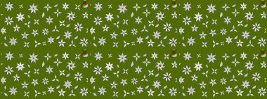 Renkli Bahar Teması eskiz kalıbı. Asya tekstil tarzında. Yeşil renkli çiçekler. Düz Çiçek Elementleri Tasarımı. Raster illüstrasyonu. Çiçek desenini çiz.