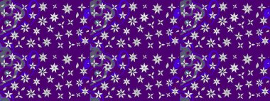 Yapraklı çiçekler ve mor renkli papatya çiçekleri. Eskiz arkaplan modeli. Raster - stok.