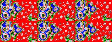 Kırmızı renkte çiçekler. Raster illüstrasyonu. Asya tekstil tarzında. Raster illüstrasyonu. Çiçek desenini çiz.