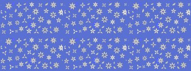 Raster illüstrasyonu. Raster illüstrasyonu. El yapımı çiçek ve bitki koleksiyonu. Şirin karalamalı çiçek desenli çizim. Robot resim tarzı mavi renkler.