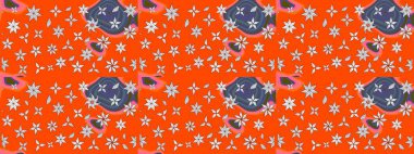 Çiçekli karalama şeklinde Raster çiçek deseni. Yumuşak, bahar çiçekli arka plan. Turuncu renkte çiçekler.