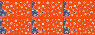 Turuncu renkli çiçekler. Raster illüstrasyonu. Robot resim. Şirin çiçek elementleri..