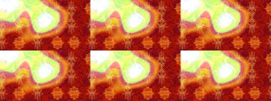 Raster Çiçek İllüstrasyonu 'nun şirin tekstili. Kırmızı, turuncu ve sarı renkte etnik çiçeklerle süslenmiş zarif eskiz deseni.