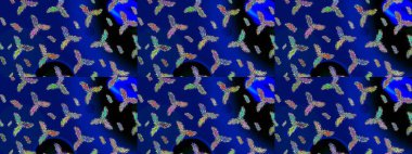 Raster illüstrasyonu. Soyut kış mavisi, siyah ve yeşil süs. Renkli arka planda izole tatlı kar taneleri. Yuvarlak raster kar tanesi. Güzel kar tanesi..